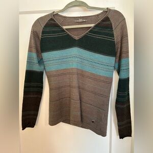 Smartwool V-neck women’s striped sweater, size Medium